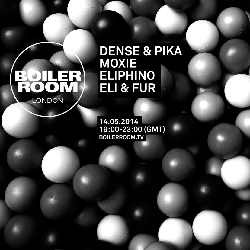 Flyer for event London: Dense & Pika, Moxie, Eliphino, Eli & Fur.