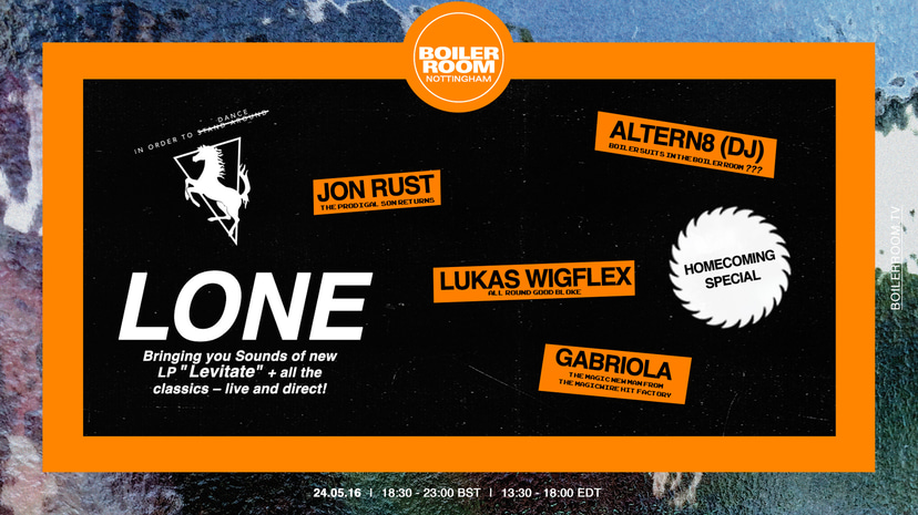 Flyer for event Nottingham: Lone, Altern8, Jon Rust, Lukas Wigflex + Gabriola.