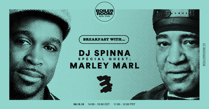 Flyer for event Breakfast with DJ Spinna + Marley Marl.