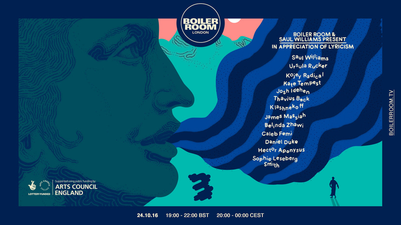 Flyer for event London: Boiler Room x Saul Williams Presents — In Appreciation Of Lyricism.