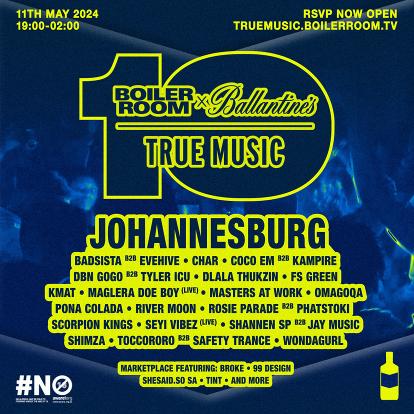 Flyer for event Boiler Room x Ballantine’s True Music 10: Johannesburg.